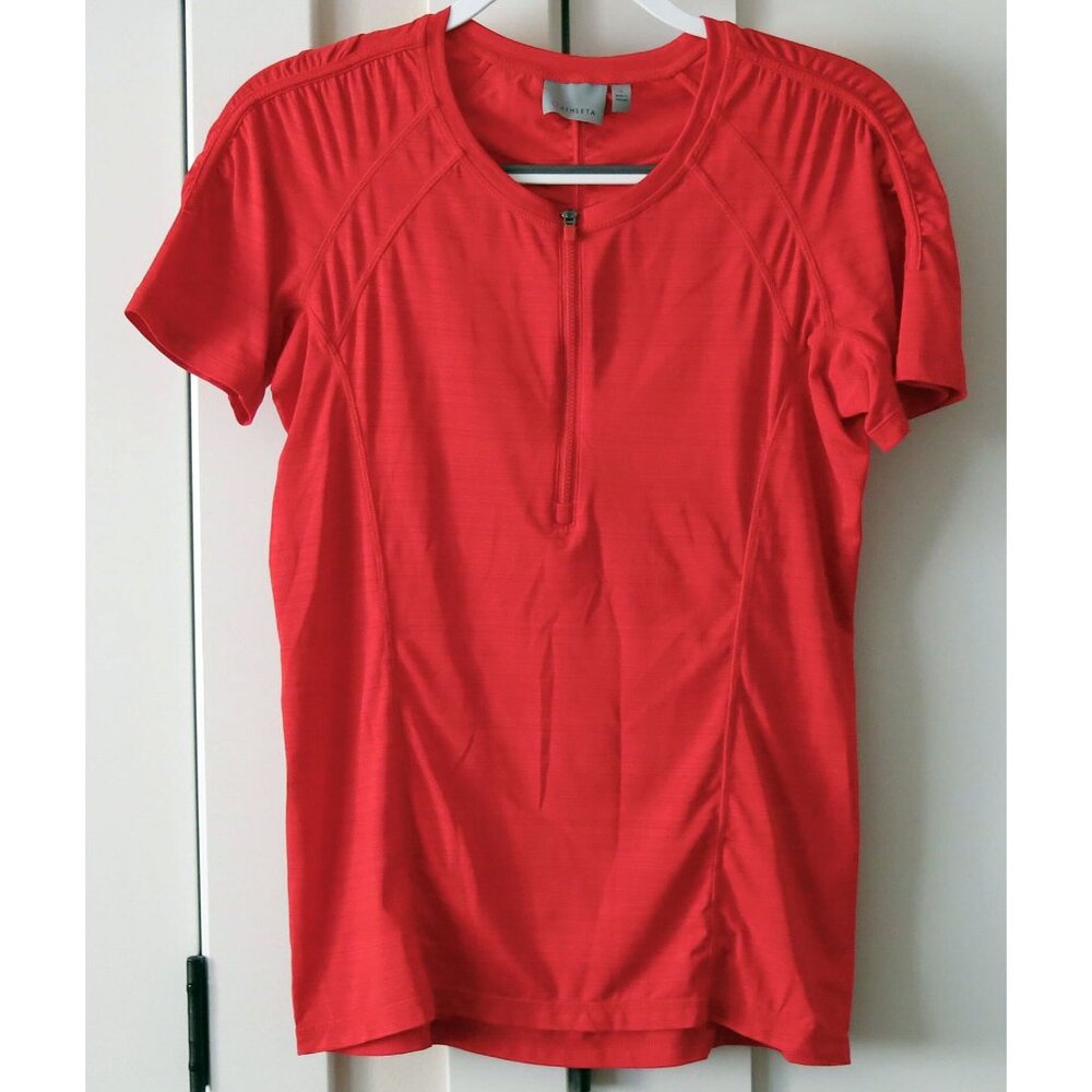 ATHLETA Pacifica UPF 50+ Short Sleeve Tee Shirt Saffron Red M Rashguard Swim Run